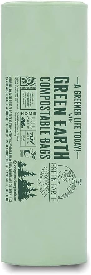 Green Earth Compostable Small Kitchen Food Scrap Trash Bags, Extra Thick 0.71 Mil, Compost Bin Compatible, 2.6 Gallon, 10 Liter, 100-Count, ASTM D6400, BPI (US) & OK Compost Home (EU) Certified