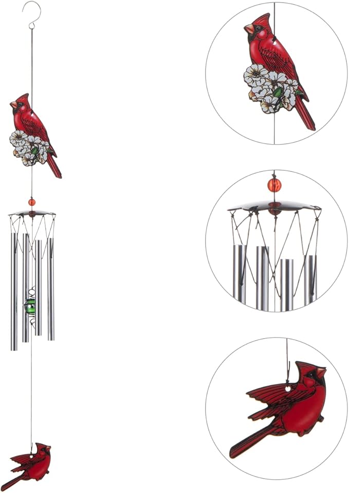 Cardinal Bird Wind Chime, Red Bird Wind Chimes Outdoor Decorations, Garden Backyard Church Hanging Decor