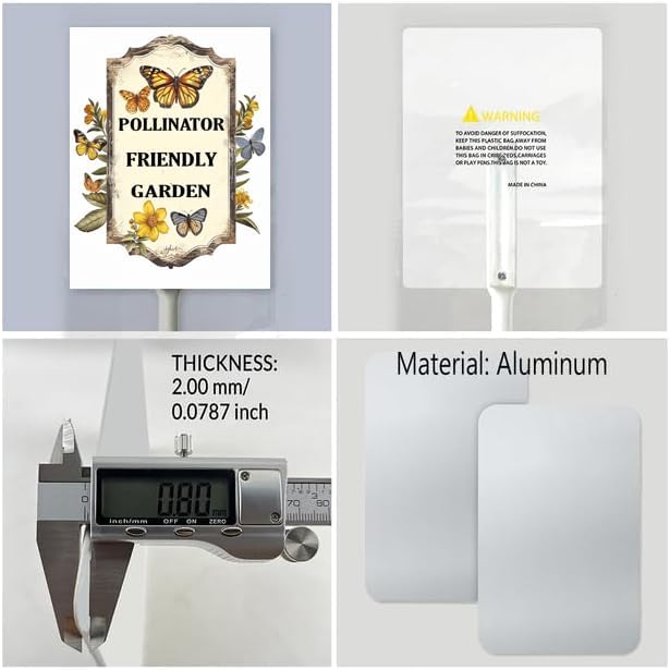 Uptell Aluminium Yard Sign Pollinator Friendly Garden Sign 8x12inch Outdoor Natural Retro Metal Signs Yard Grass Lawn Art And 12.8" Stake Kit