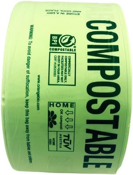 OrangeBio Certified Home Compostable Produce Bags, 250 Count, 15 x 18 Inches, Hold Up to 20 Lbs, ASTM D6400, EN 13432, US BPI & Europe OK Compost Home Certified