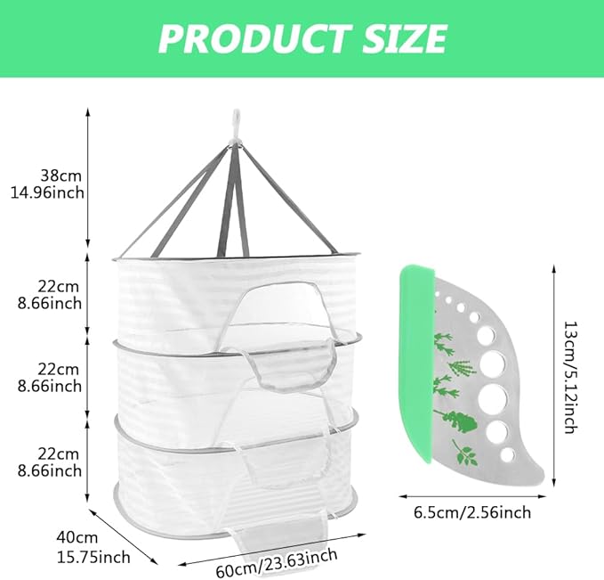 Herb Drying Rack, 3 Layer Hanging Mesh Net, Herb Dryer Hanging Rack with Herbs Stripper, Foldable Hangings Mesh Dryers for Buds, Fruits, Vegetables, Fish, Clothes, Doll(Color:White)