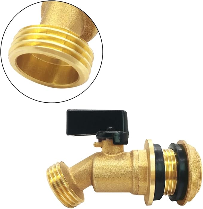 3/4" GHT Spigot for Rain Barrel Parts Kits, Brass Ball Valve with Bulkhead Fitting, Garden Hose Connector Adapter and Drain Valve DIY Kits,for 5/25/50/55 Gallon Bucket