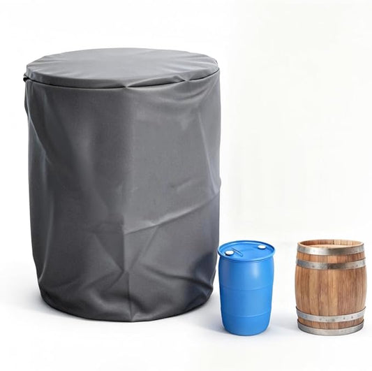 55 Gallon Drum Cover 25x37in Waterproof Storage Barrel Universal Rain Barrels Cover UV Full Protection for Patio Lawn Garden Rain Barrels Accessories (Grey)