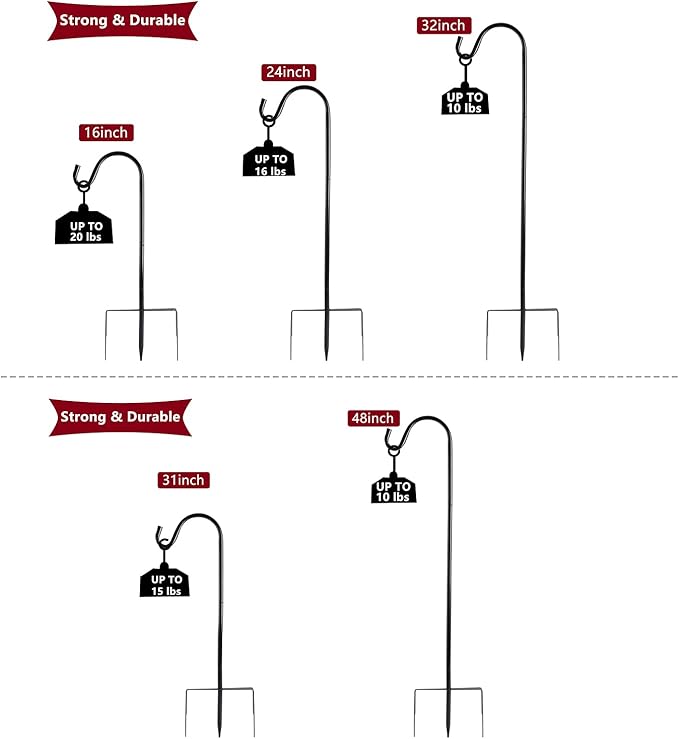 EXCMARK Shepherd Hook 48 inch 1/2 inch Thick Use at Weddings, Hanging Solar Lights, Lanterns, Bird Feeders, Metal Hanger Hook. (Bronze, 48 inch) U.S. Patent.