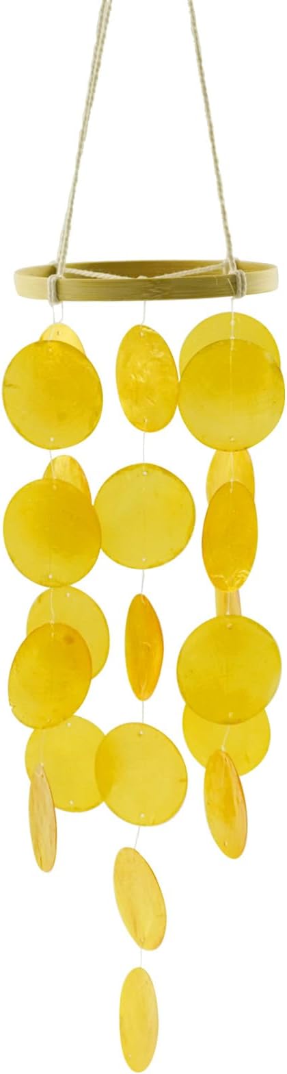 Wind Chimes Outdoor with Round Capiz Shells,Ocean Theme Party Decorations Memorial Wind Chimes Suitable for Indoor Front Porch Garden Patio Decoration(Orange 23inch)