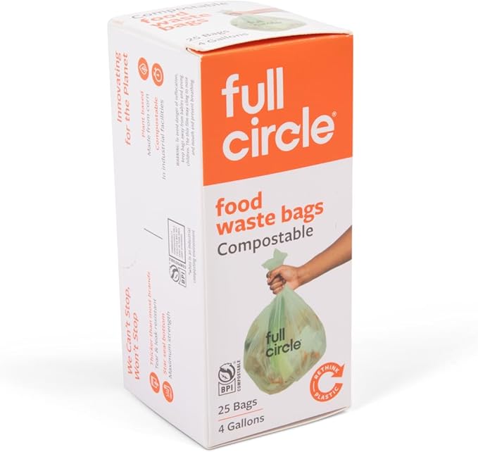 Full Circle Fresh Air Compostable Bags for Food Waste – 4 Gallon, 25ct (Pack of 1) – Plant-Based & Plastic-Free, No Microplastics, Extra-Strong Tear-Resistant
