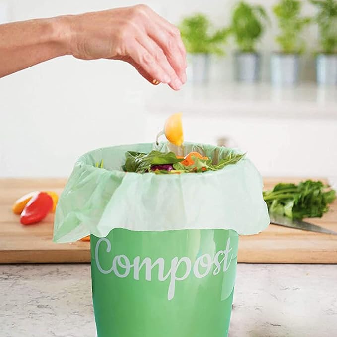 100% Compost Bags for Kitchen Countertop Compost Bin - 1, 1.2, 1.3, 1.5 Gallon, Kitchen Food Scrap Waste Compostable Small Trash Bags, ASTM D6400, US BPI and Europe OK Compost Home Certified, 100ct