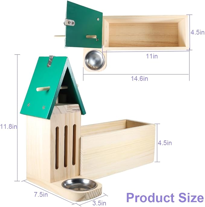 Picowe Butterfly House Wooden Butterfly Habitat Natural Butterfly Nesting Box Garden House with Feeder Hanging (Green, with Plant Holder)