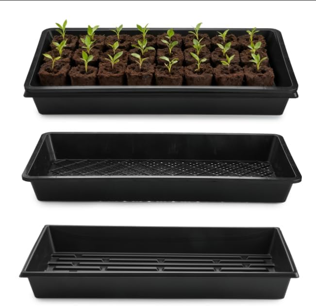 10 Pack 1020 Trays and 10 Pack 1020 Mesh Bootom Trays, 20'' x 10'', Heavy Duty Propagation Flats for Microgreens, Seed Starting, Soil Blocks, Hydroponics & Wheatgrass (10 Sets)