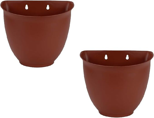 The HC Companies 8 Inch Garden Wall Planter - Plastic Hanging Plant Pot for Indoor Outdoor Flowers, Herbs, Clay Colored (Pack of 2)