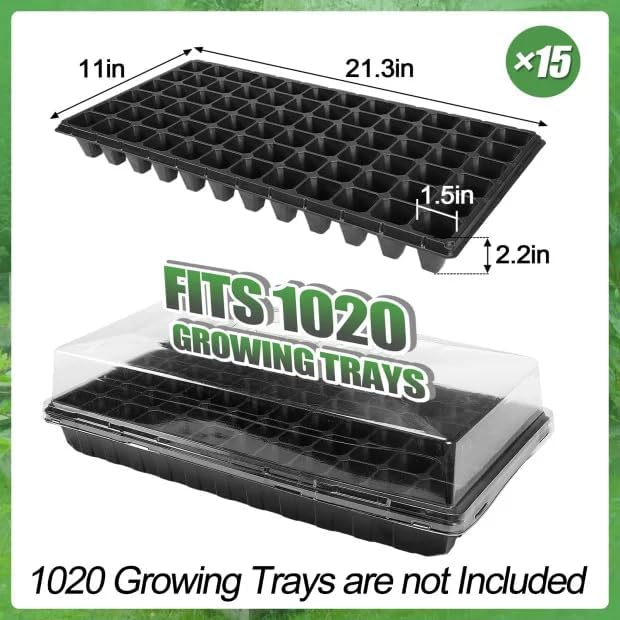 Apipi Seed Starter Tray Fits 1020 Growing Trays - 15 Pcs 72 Cell Reusable Seedling Nursery Trays, Thick Gardening Germination Trays with Drain Holes for Plant Seeds Propagation