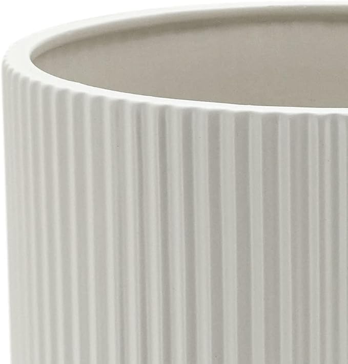 Amazon Basics Fluted Ceramic Round Planter with Drainage Hole, Indoor Outdoor Flower Pot, 10-inch, White