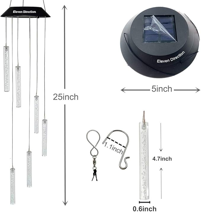 Solar Wind Chimes Auto Chang Colors,Gifts for Mom Women,Outdoor Waterproof Decorations Acrylic Mobile for Garden Yard Lawn Patio