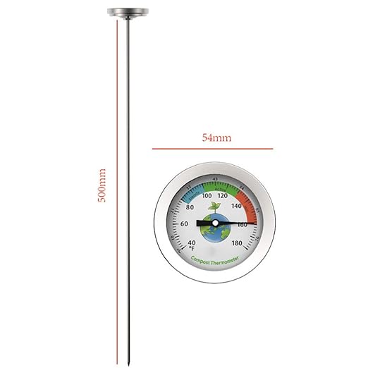 50cm Stainless Steel Compost Soil Thermometer Celsius Measuring Garden Yard 40-180℉ Temperature Wall Thermometer