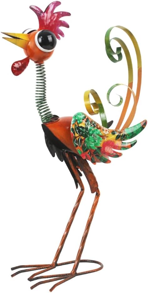 Metal Wacky Rooster Garden Statue, 24'' Rooster Decor Yard Statue Decorations Outdoor, Chicken Yard Art for Outside, Patio, Backyrad, Lawn(Red)