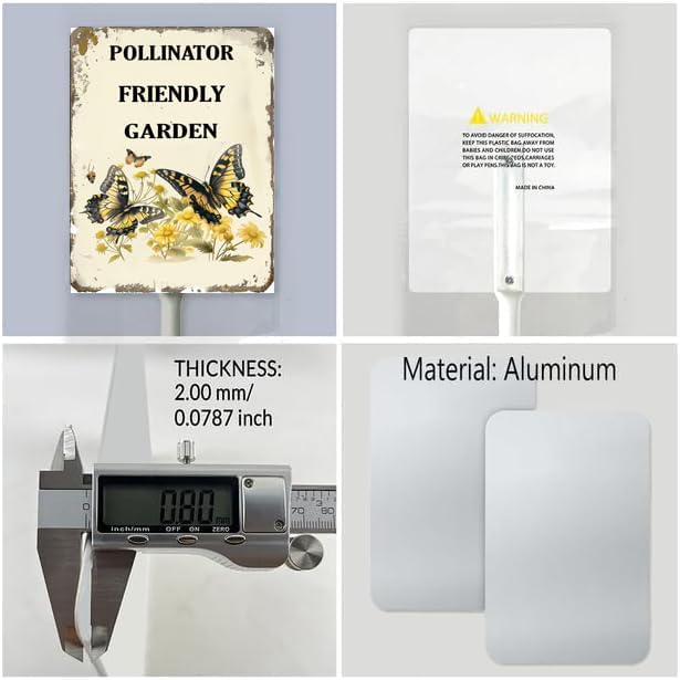 Uptell Aluminium Yard Sign Pollinator Friendly Garden Sign 8x12inch Outdoor Natural Retro Metal Signs Yard Grass Lawn Art And 12.8" Stake Kit