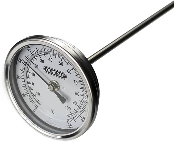 General Tools Analog Soil Thermometer #T300-36, Long Stem 36 Inch Probe, 0° to 220° F (-18° to 104° C) Range, Ideal for Taking Ground and Soil Temperature for Composting and Gardening, Silver