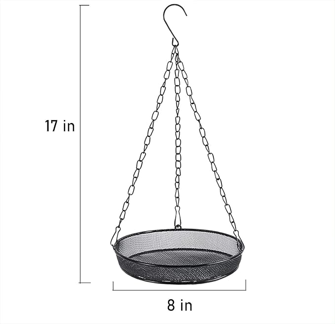 8" Diameter Hanging Bird Feeder Tray Round Metal Mesh Seed Container Outside Garden Decoration Backyard Wild Bird Feeding