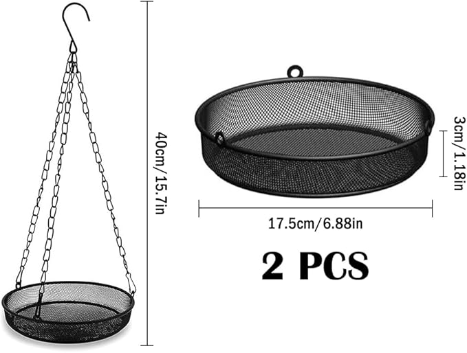 2PCS Metal Hanging Bird Feeder Tray, Hanging Feeder Seed Tray, with Chains, Outside Hanging Bird Feeder Tray, Metal Mesh Platform Feeders,Seed Tray Platform,for Attracting Birds,Outdoors,Garden
