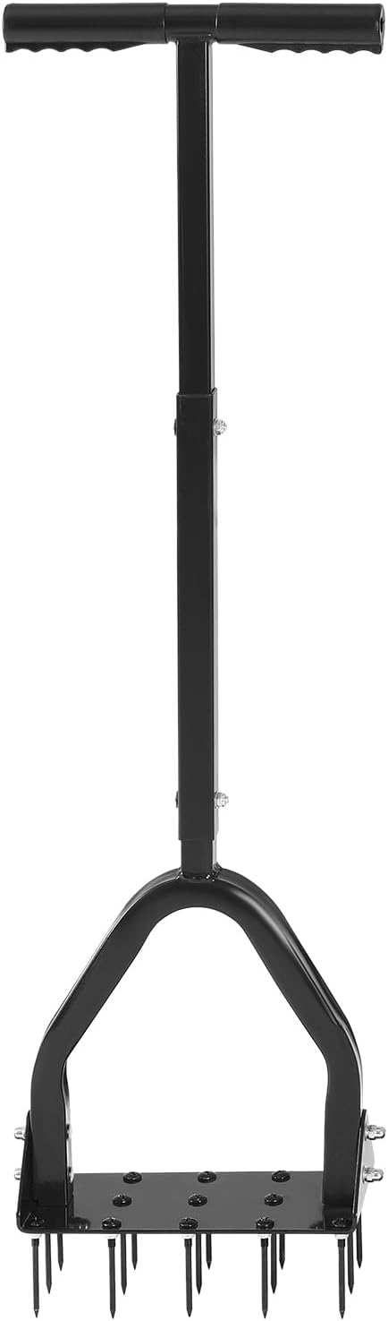 VEVOR Lawn Aerator, 9.2 in Manual Core Aerator Tool with 15 Iron Spikes, Long Handle & Wide Plate, Heavy Duty Grass Aeration Tool, Yard Aerators for Compacted Hardened Soil Lawn Aeration