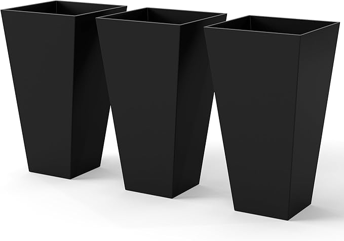 Outsunny Tall Planters for Outdoor Plants Set of 3, 28 in Taper Planters with Drainage Holes, Indoor Grande Plant Pots, Front Porch Decor, Black