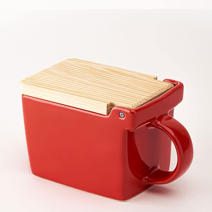 Zero Japan Bee House Premium Salt Box with Hinoki Lid - Container for Sea Salt and Spices - Elegant Cellar for Kitchen Countertop - Tomato, 16 oz