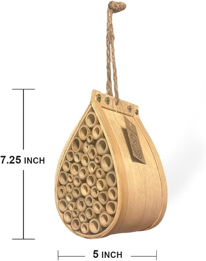 Pollinating Palace-Mason Bee House, Natural Hanging Wooden bee House Habitat with Bamboo Tubes for The Garden and Yard