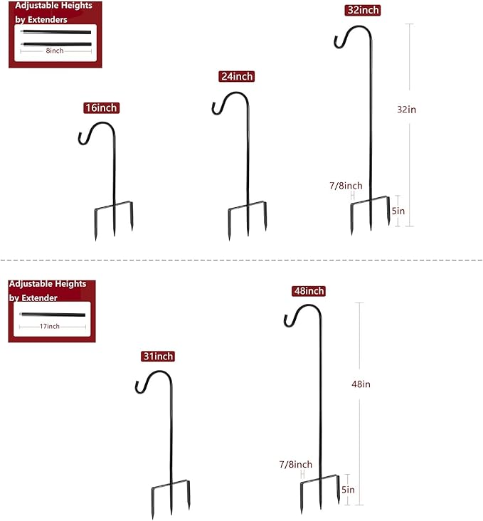 EXCMARK Shepherd Hook 48 inch 1/2 inch Thick Use at Weddings, Hanging Solar Lights, Lanterns, Bird Feeders, Metal Hanger Hook. (Black, 48 inch) U.S. Patent.