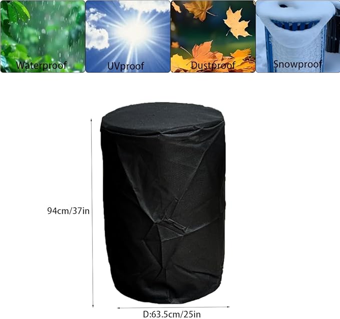 55 Gallon Drum Cover 25x37in Waterproof Storage Barrel Universal Rain Barrels Cover UV Full Protection for Patio Lawn Garden Rain Barrels Accessories (Beige)