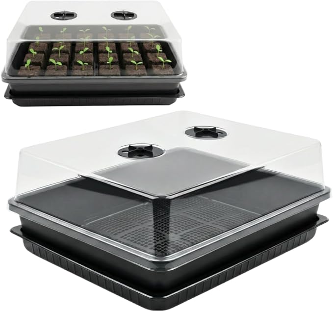 Soil Blocking Trays 5-Set 15x12inch Mesh Trays Flat Plant Tray with Humidity Domes, Nursery Supply for Microgreen, Seed Starting, Indoor Gardening, and Greenhouse