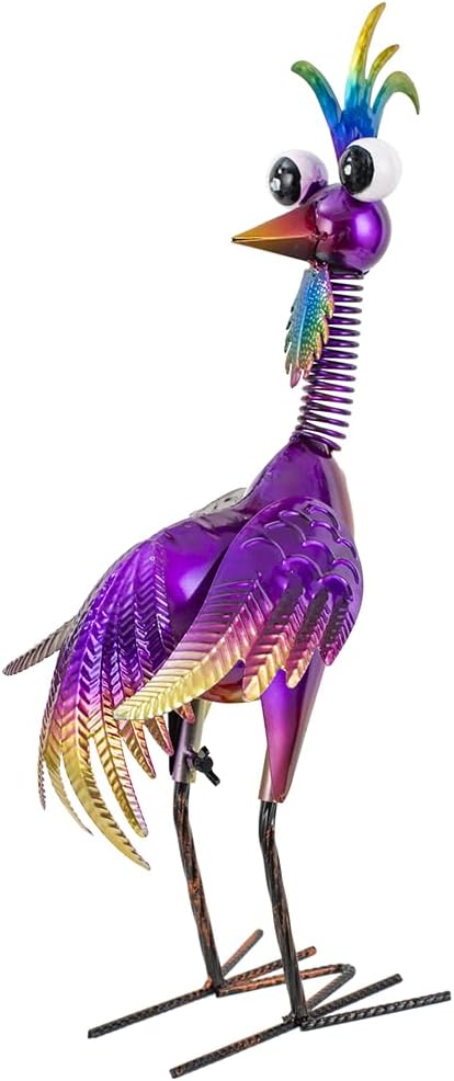 Metal Wacky Rooster Garden Statue, 19'' Rooster Decor Yard Statue Decorations Outdoor, Chicken Yard Art for Outside, Patio, Backyrad, Lawn(Purple)