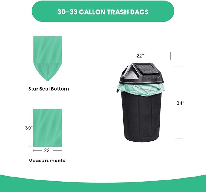 Reli. Compostable 33 Gallon Trash Bags | 40 Count | ASTM D6400 | Green | Eco-Friendly | For Compost