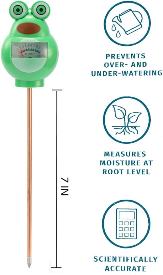 Cute Critter Soil Meter Indoor/Outdoor Moisture Sensor Frog & Ladybug, Soil Water Monitor, Flowers, Plant Care Home Garden (Frog)