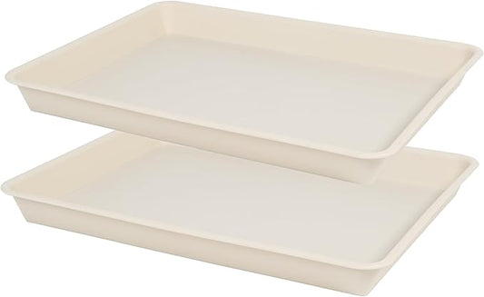 2 Pack Rectangular Plant Saucer Tray, Heavy Duty Plastic, Beige, 17.5" x 10.6" x 1.5" (2 pack), Plant Drip Trays for Pots, Seed Starter Growing Trays, Indoor/Outdoor Use