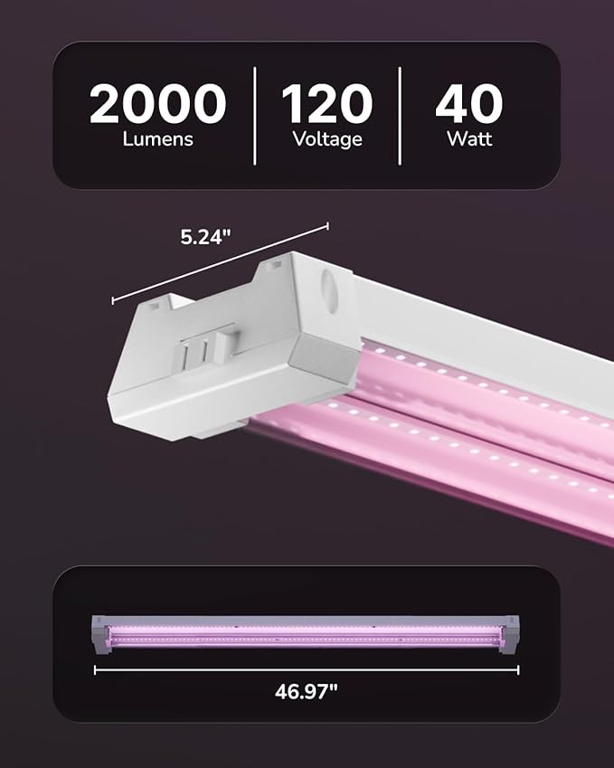 Sunco 4FT LED Grow Light for Indoor Plants 40W, Full Spectrum, Hanging Suspended Fixture, Linkable, Plug in, Greenhouse Year Round for Indoor Plants Seedlings Vegetables Flowers 2 Pack