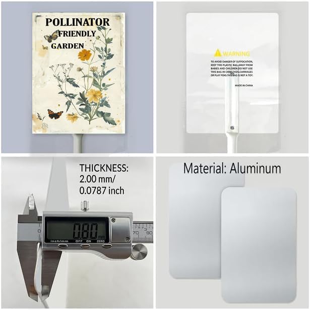 Uptell Aluminium Yard Sign Pollinator Friendly Garden Sign 8x12inch Outdoor Natural Retro Metal Signs Yard Grass Lawn Art And 12.8" Stake Kit