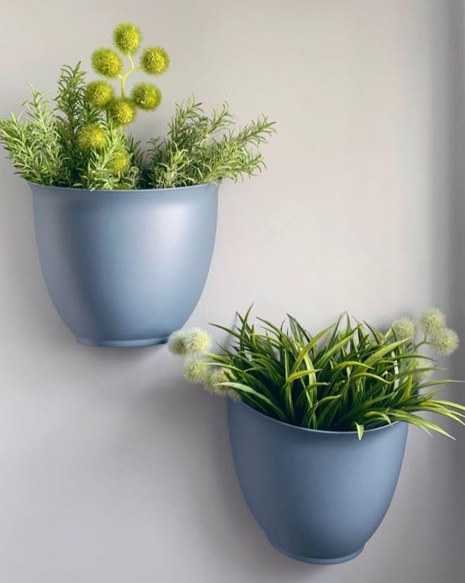 The HC Companies 8 Inch Garden Wall Planter - Plastic Hanging Plant Pot for Indoor Outdoor Flowers, Herbs, Dusty Teal (Pack of 2)