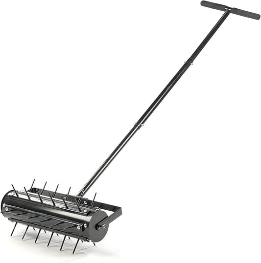 VINGLI Rolling Lawn Aerator with T-Shaped Handle, 17 inch Manual Aerator Tool, Lawn Aerator Spike Tool with 36 Spikes for Garden Yard Soil Health Maintaining, Black