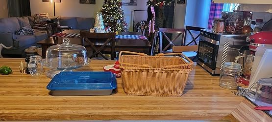 ANRUIDE 15.8"Poly Wicker storage Baskets,Handmade Woven Basket Harvest Basket Wicker Storage Basket for Picnic, Easter, Organizing, Gathering Vegetables(15.8" x 11.8") Brown