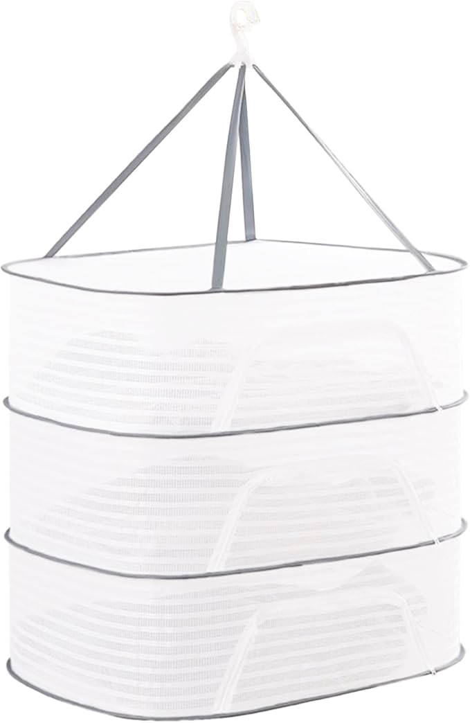 Herb Drying Rack, 3 Layer Hanging Mesh Net Herb Dryer with Foldable Mesh Net for Herbs, Fruits Vegetables Plants