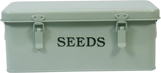 Seed Storage Box Metal Container Organizer, 4-Compartment Garden Seed Box with Safety Locks - Grayish Green