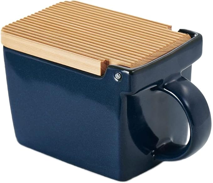 Zero Japan Bee House Premium Salt Box with Hinoki Lid - Container for Sea Salt and Spices - Elegant Cellar for Kitchen Countertop - Jeans Blue, 16 oz