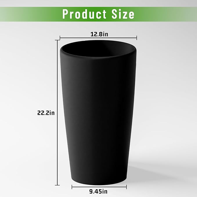 SnugNiture Set of 2 Round Tall Planters 22 Inch, Large Planter for Indoor Outdoor Plants, Modern Flower Pot Containers Large Decorative Tree Planter, Black