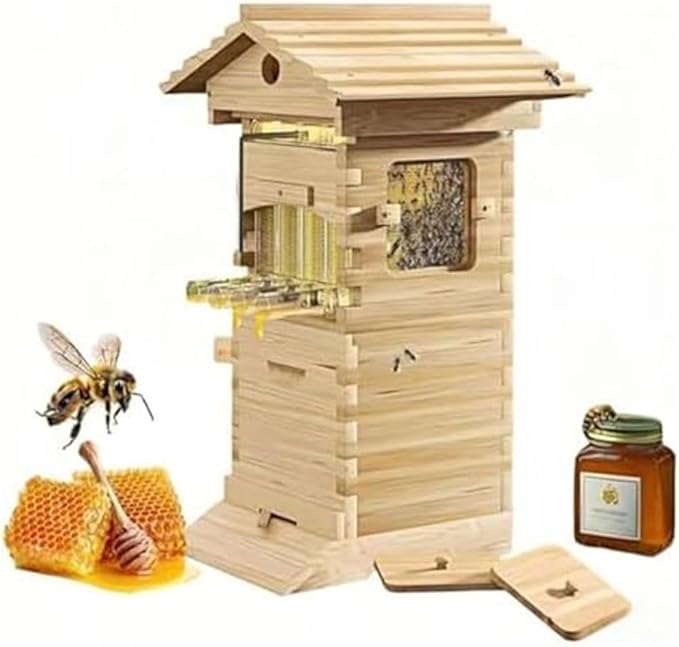 Beehive Starter Kit,Self-Flowing Honey Beehive,with Observation Window & Honey Spout,for Garden Pollinators