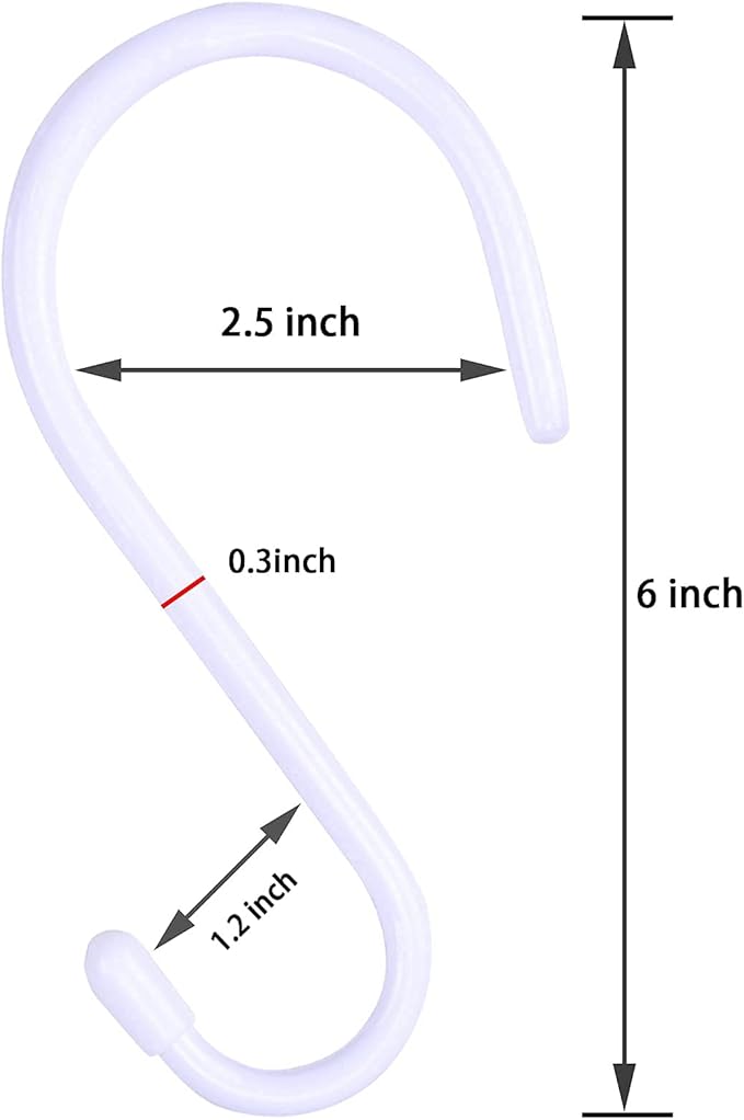 6 Inch Large White Heavy Duty S Hooks, 12 Pack, 7mm Thick Vinyl Coated, Non Slip Sturdy Metal S Hooks for Hanging Plants, Close, Bird Feeders, Large Objects, Tools, Bikes
