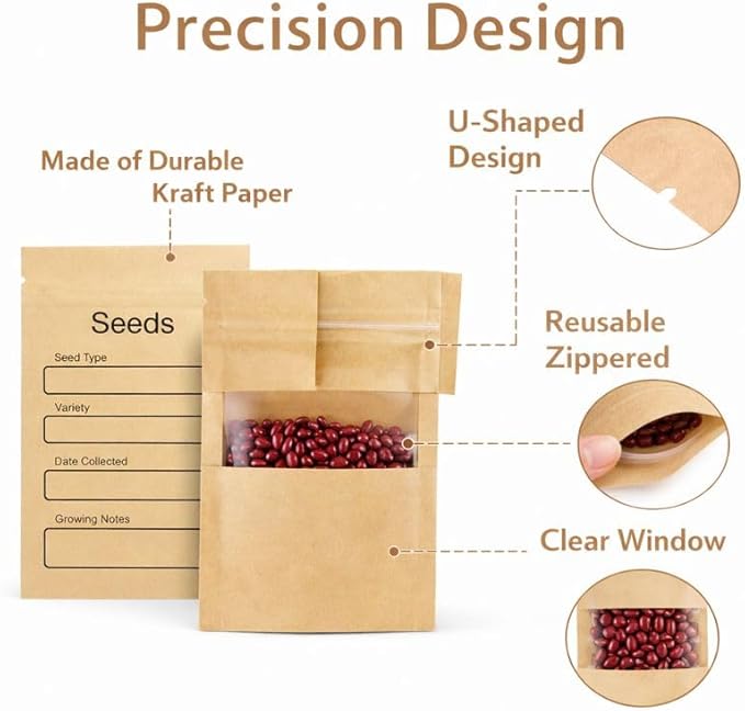 Seed Storage Box, Professional All-in-one Kit with 2 Pens, 20 Plant Labels and 50 Seed Envelopes, Metal Storage Organizer, Saving Box, Seed Packet Container, Large, Green