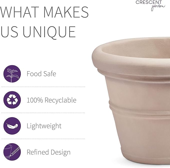 Crescent Garden Brunello Classic Gray Rolled Rim Planter Pot, Lightweight Indoor/Outdoor Weather-Safe Round Plant Pot, 27''W (Weathered Concrete)