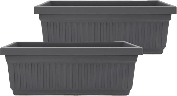 The HC Companies 18 Inch Venetian Window Planter Box with Drainage Plug, Lightweight UV-Resistant Plastic Indoor & Outdoor Planters, 2-Pack Flower Box for Garden & Home Decor, Warm Gray