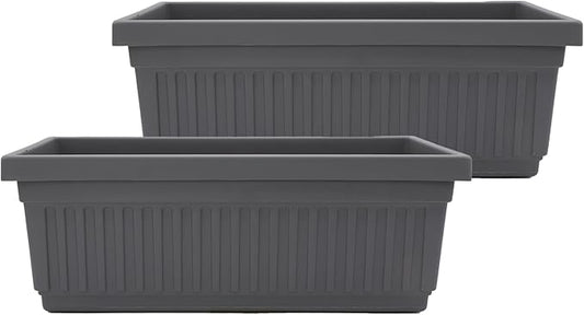 The HC Companies 24 Inch Venetian Window Planter Box with Drainage Plug, Lightweight UV-Resistant Plastic Indoor & Outdoor Planters, 2-Pack Flower Box for Garden & Home Decor, Warm Gray
