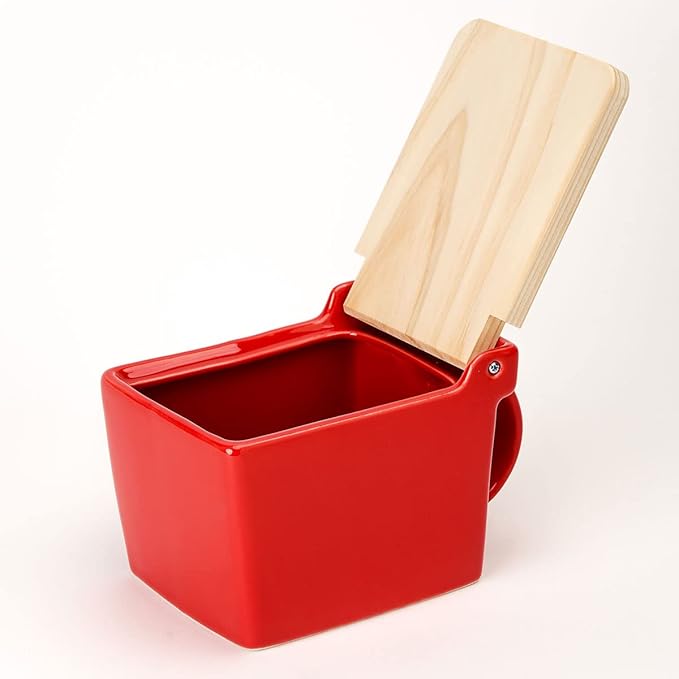 Zero Japan Bee House Premium Salt Box with Hinoki Lid - Container for Sea Salt and Spices - Elegant Cellar for Kitchen Countertop - Tomato, 16 oz
